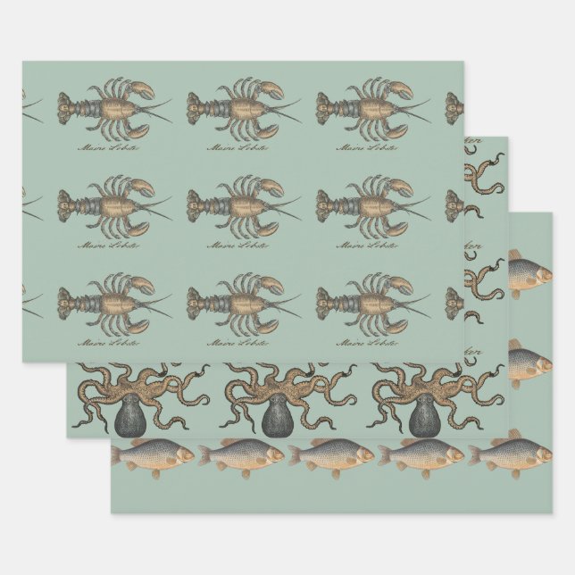 Hummer-Illustration Antique Maine Seafood Geschenkpapier Set (Set)