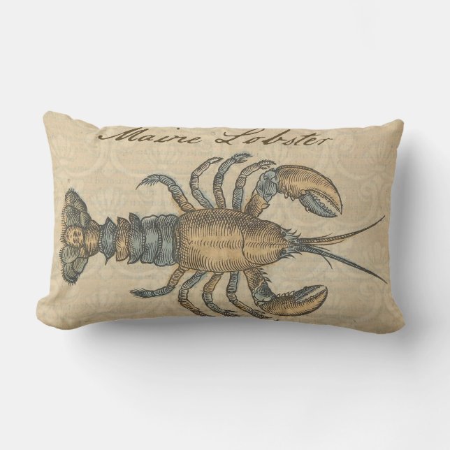 Hummer-Illustration Antique Maine Seafood Lendenkissen (Vorderseite)