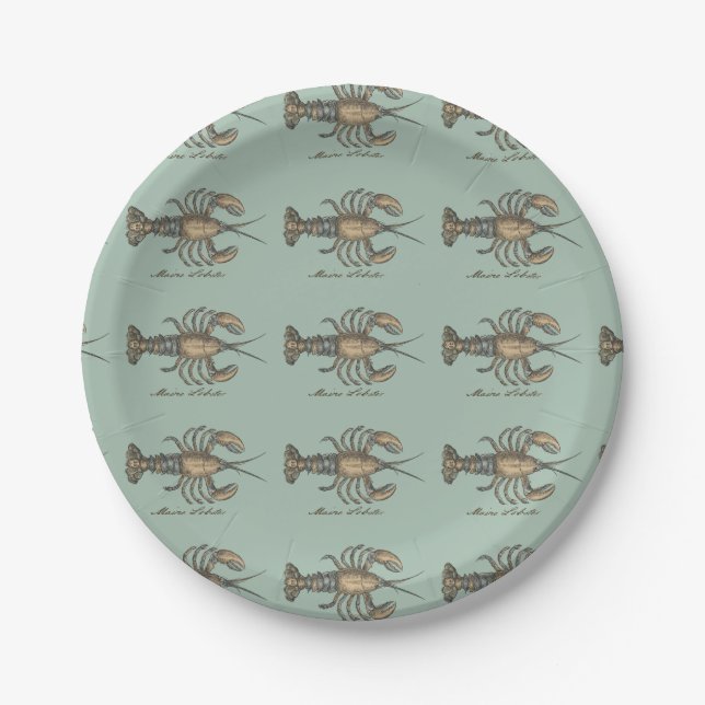Hummer-Illustration Antique Maine Seafood Pappteller (Vorderseite)