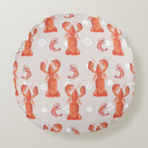 Hummer-Krebs-Wasserfarbe-Schneemuster Rundes Kissen
