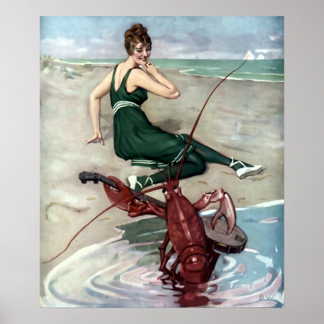 Hummer mit Banjo Serenading Beach Girl Poster (Vorne)