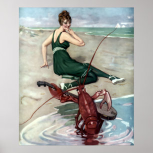 Hummer mit Banjo Serenading Beach Girl Poster