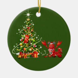 Hummer mit Weihnachtsschäfte Weihnachtsmannmütze Keramik Ornament