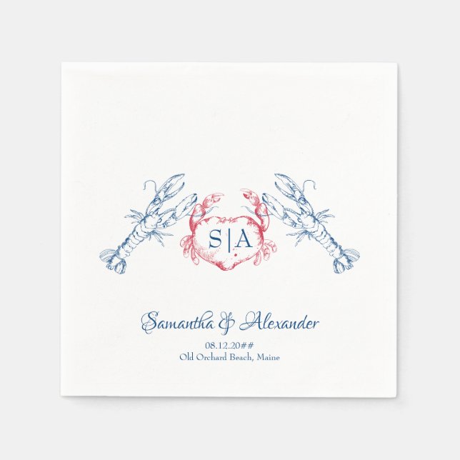 Hummer Nautical Monogram Script Hochzeit der Marin Serviette (Vorderseite)