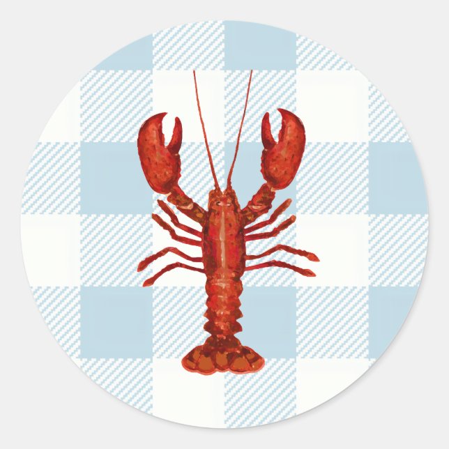 Hummer Painting Nautical Gingham Karo Runder Aufkleber (Vorderseite)