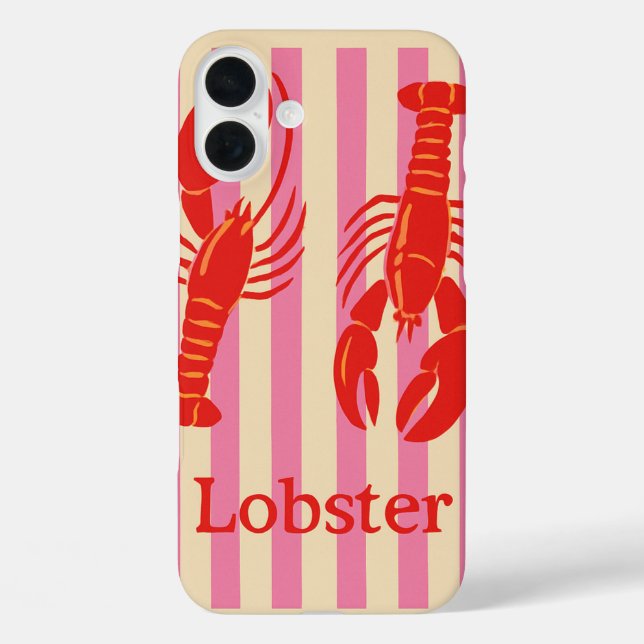 Hummer-Pop Krustentiere auf Candy Stripes iPhone 16 Plus Hülle (Rückseite)