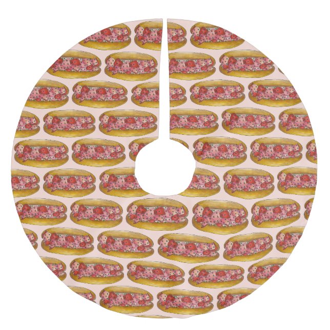 Hummer Roll Portland Maine Meeresfrüchte Sandwich Polyester Weihnachtsbaumdecke (Vorderseite)