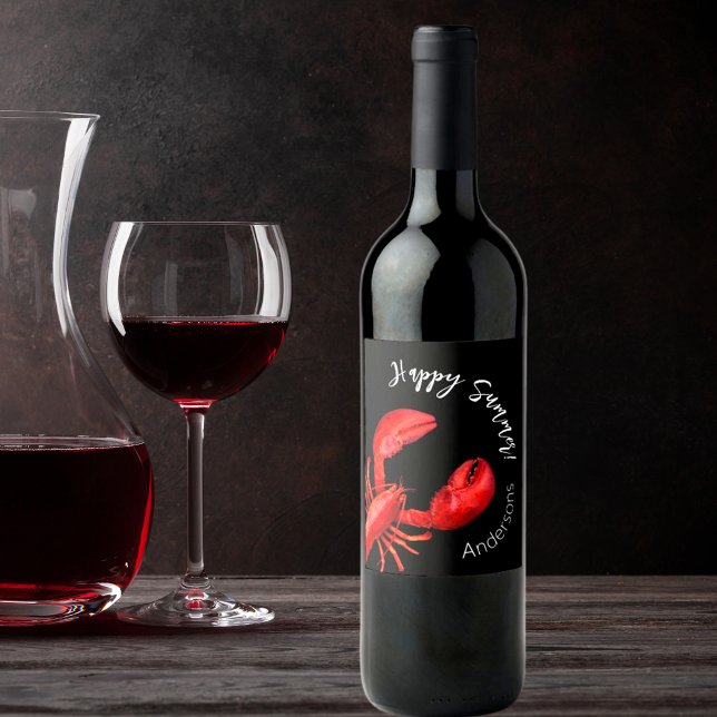 Hummer Rot schwarzer glücklicher Sommername Weinetikett (Von Creator hochgeladen)