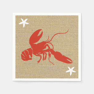 Hummer-u. weiße Starfish-Seestrand "Leinwand " Serviette