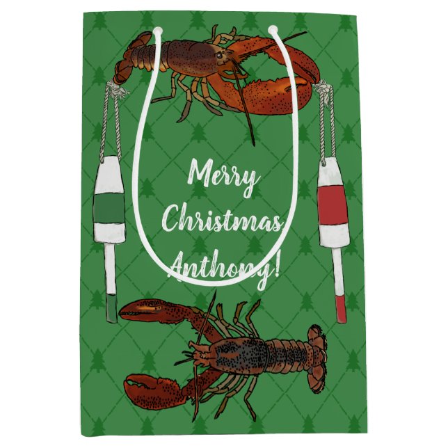 Hummer und Fischerboote an grünen Weihnachten Mittlere Geschenktüte (Vorderseite)