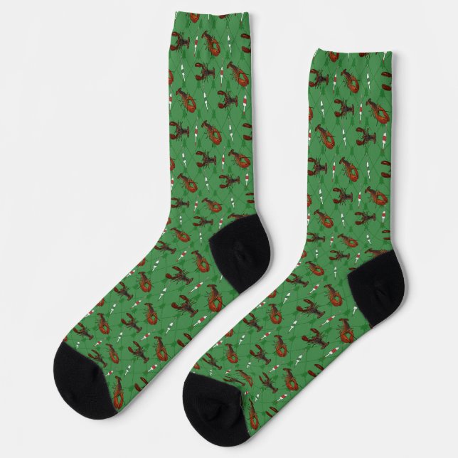 Hummer und Fischerboote an grünen Weihnachten Socken (Linkes Detail)
