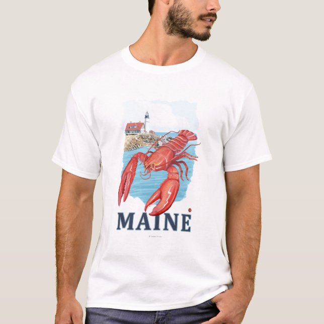 Hummer-und Portland-Leuchtturm-Szene T-Shirt (Vorderseite)