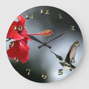 Hummer Vogel und Rote Blume Große Wanduhr