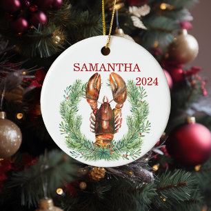 Hummer-Weihnachts-Personalisierter-Wasserfarben-Kr Keramik Ornament