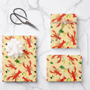 Hummer Zitronen Oliven Farbige  Geschenkpapier Set