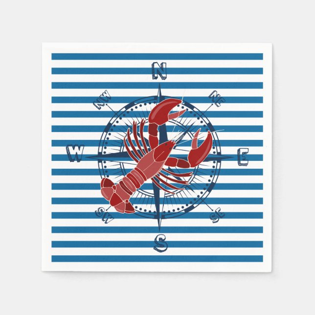 Hummerblau und weißer horizontaler Streifen Serviette (Vorderseite)