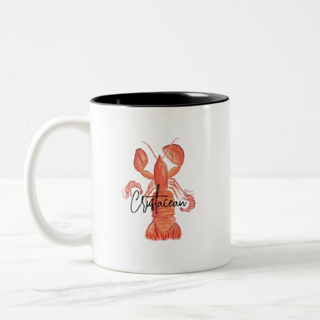 Hummerhandgemalte Krebstiere Zweifarbige Tasse (Links)