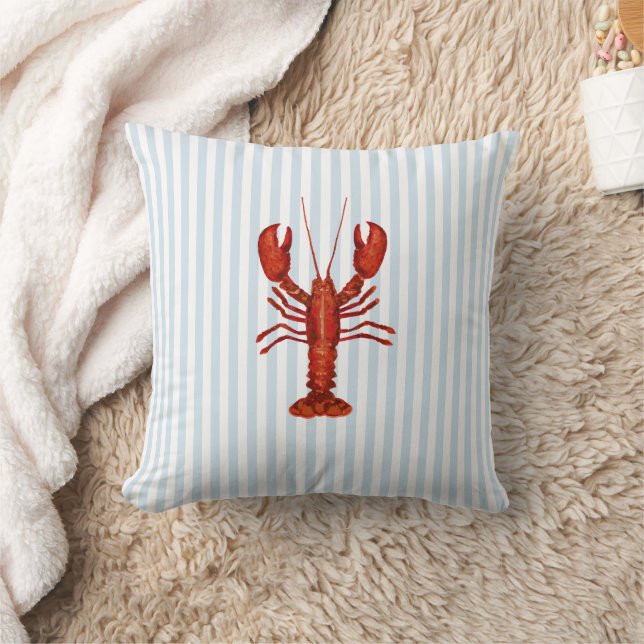 Hummermalerei Nautical Blue Stripe Coastal Kissen (Decke)