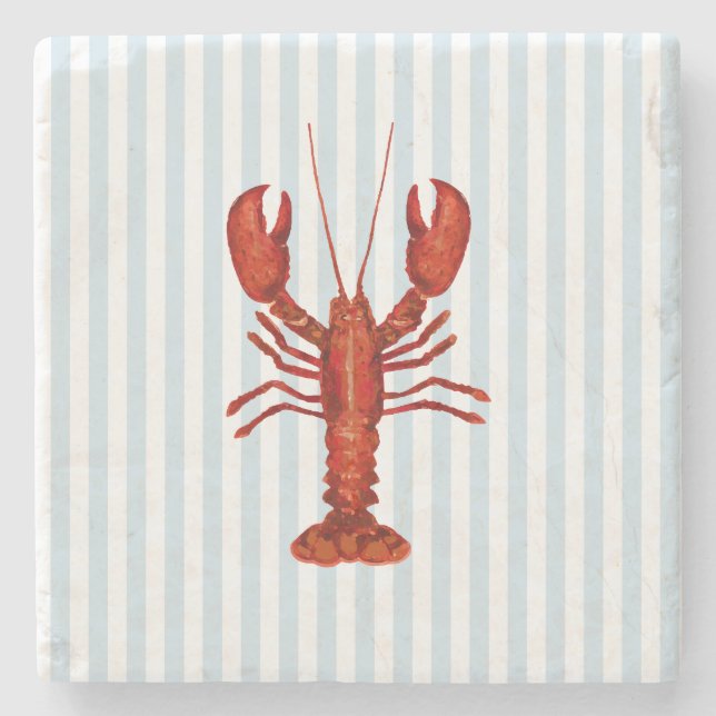 Hummermalerei Nautical Blue Stripe Coastal Steinuntersetzer (Vorderseite)