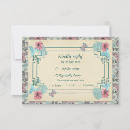 Humming bird and Hibiskus - Wedding RSVP card Karte