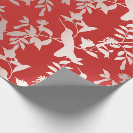 Humming-bird Floral Pink Ruby Red Metallic Geschenkpapier