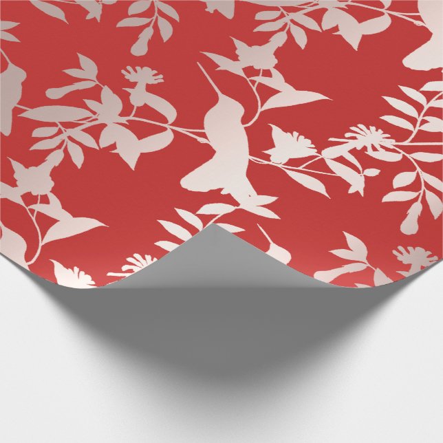 Humming-bird Floral Pink Ruby Red Metallic Geschenkpapier (Ecke)