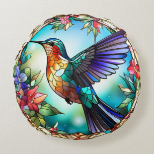 Humming Bird im festgefahrenen Glass-Stil Rundes Kissen