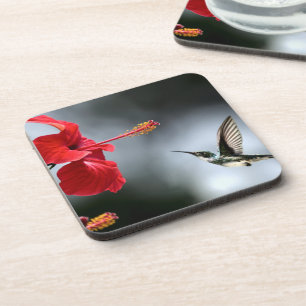 Humming Bird und Rote Blume Getränkeuntersetzer