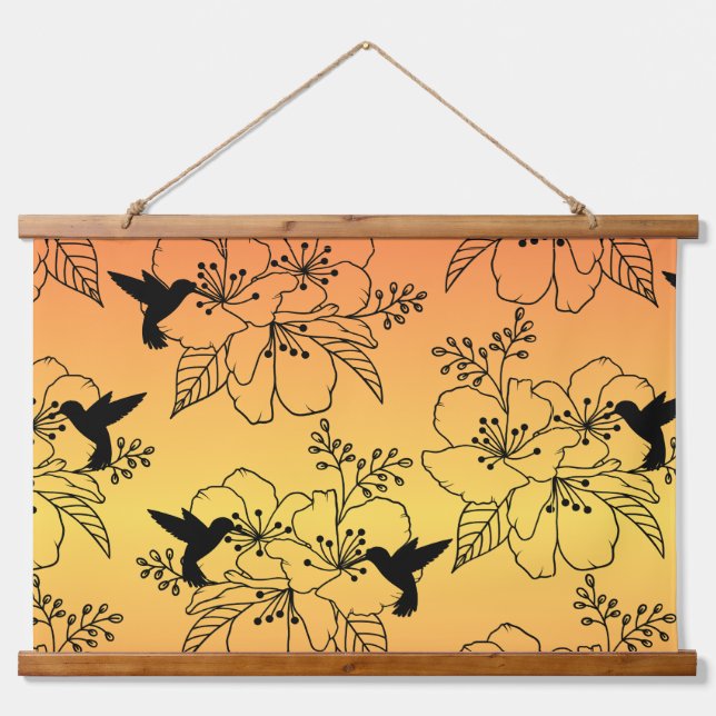 Humming Bird Wood Topped Wall Tapestes Wandteppich Mit Holzrahmen (Vorderseite)