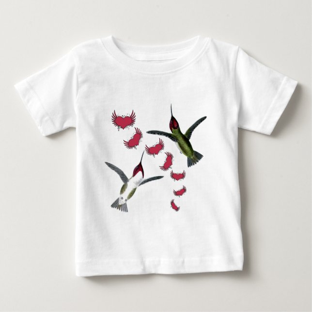 Humming Birds Grunge Herz mit Flügeln Baby T-shirt (Vorderseite)