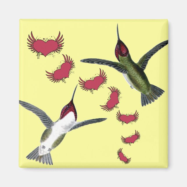 Humming Birds Grunge Herz mit Flügeln Magnet (Vorne)