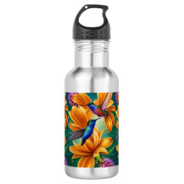 Humming Vögel auf orangefarbenen Blüten Edelstahlflasche
