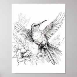 Hummingbird Adult Coloring Poster