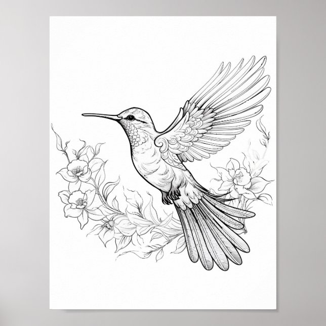 Hummingbird Adult Coloring Poster (Vorne)