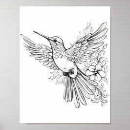 Hummingbird Adult Coloring Poster