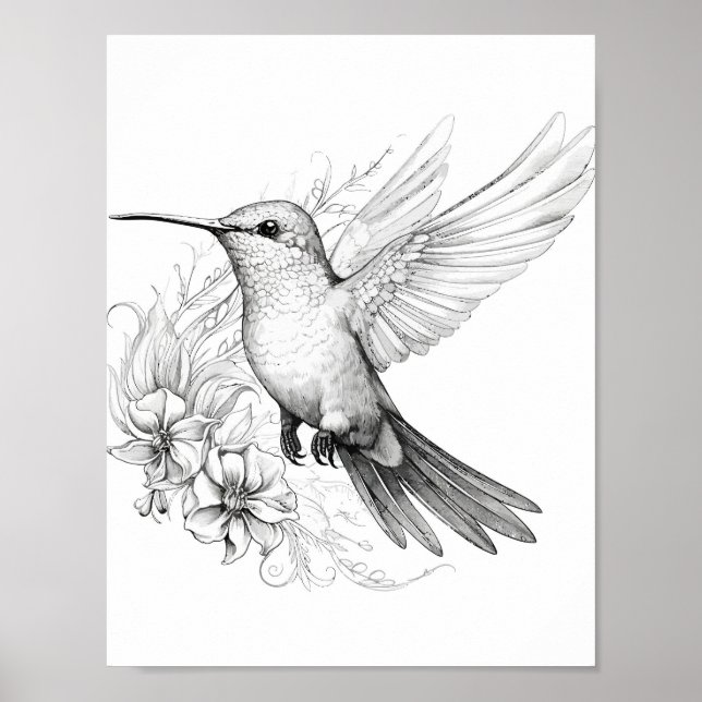 Hummingbird Adult Coloring Poster (Vorne)