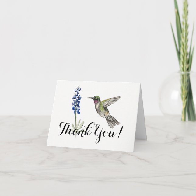 Hummingbird and Bluebonnet blank Thank You Dankeskarte (Vorderseite)
