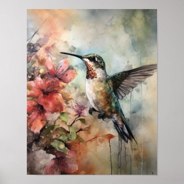 Hummingbird Aquarell Art Print Poster (Vorne)