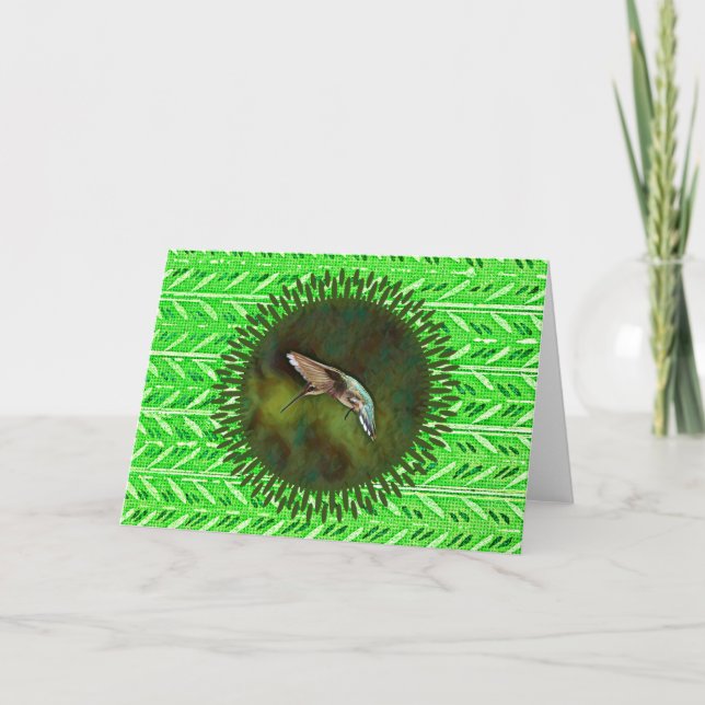 Hummingbird Art Bright Green Note Card Karte (Vorderseite)