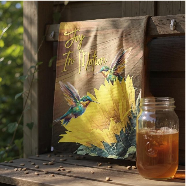 Hummingbird Art & Sunflower Foto Mix Geschirrtuch (kitchen towel hangs from board)