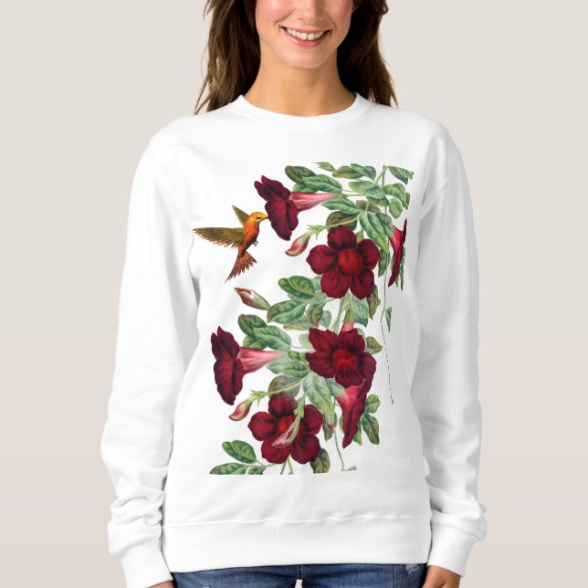 Hummingbird auf dem Roten Mandevillea Sweatshirt (Vorderseite)