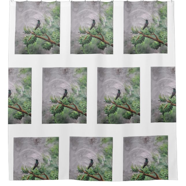 Hummingbird auf der Abzweigung der Blätter Duschvorhang (Vorderseite)