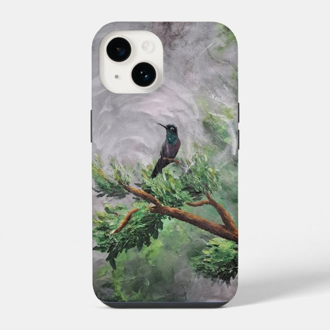 Hummingbird auf der Abzweigung der Blätter iPhone 14 Hülle (Rückseite)