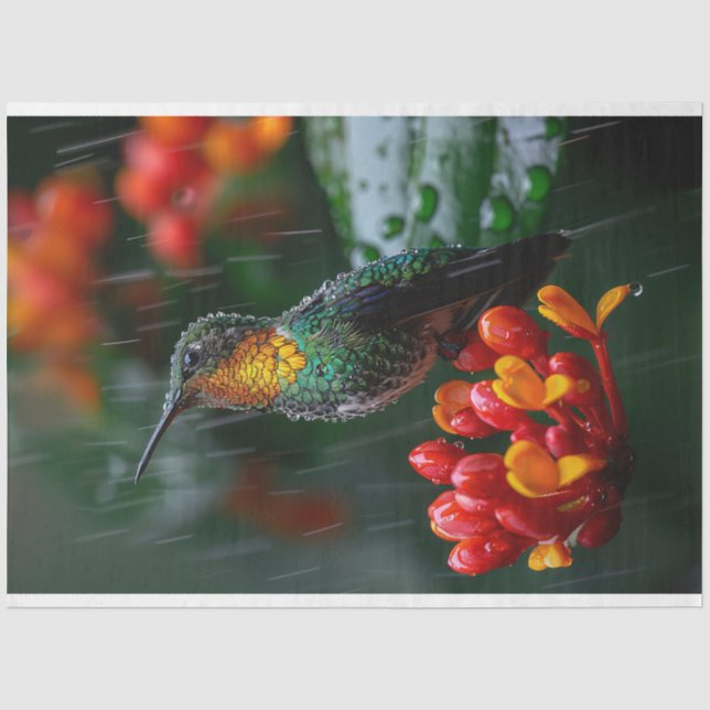 Hummingbird auf der hellen Blume Decoupage Seidenpapier (Vorderseite)