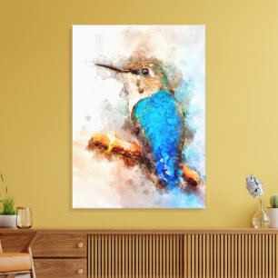 Hummingbird auf einem Zweig Wasserfarbe - 01 Leinwanddruck