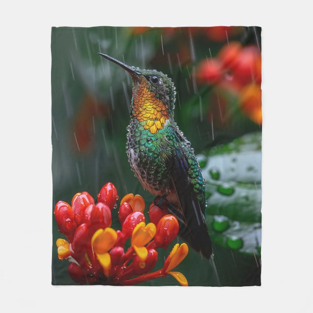 Hummingbird auf heller Blume Fleecedecke (Vorderseite)