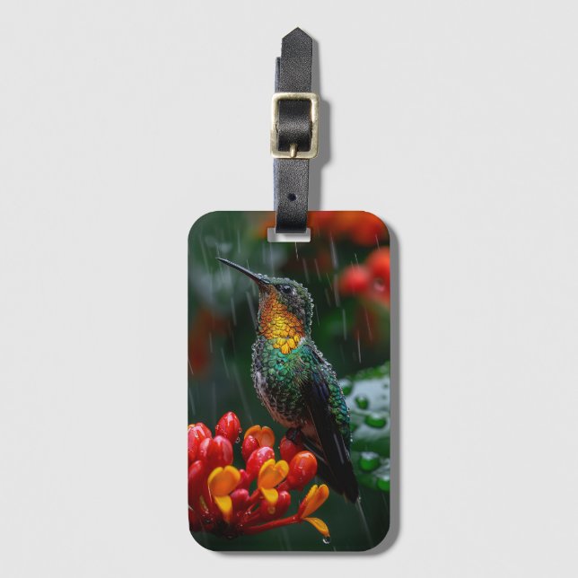 Hummingbird auf heller Blume Gepäckanhänger (Vorderseite Vertikal)
