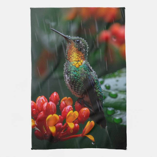 Hummingbird auf heller Blume Geschirrtuch (Vertikal)