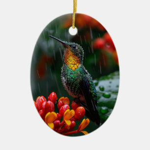 Hummingbird auf heller Blume Keramik Ornament