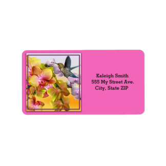 Hummingbird auf Lilacs und Orchideen auf Pink Adressaufkleber